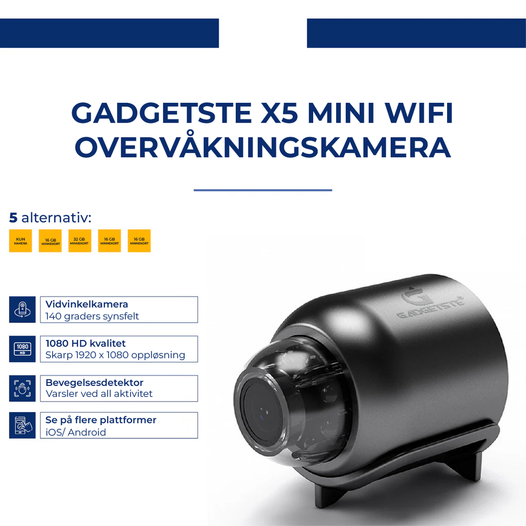 X5 Mini WiFi sikkerhetskamera - 1080P, nattsyn och varsler