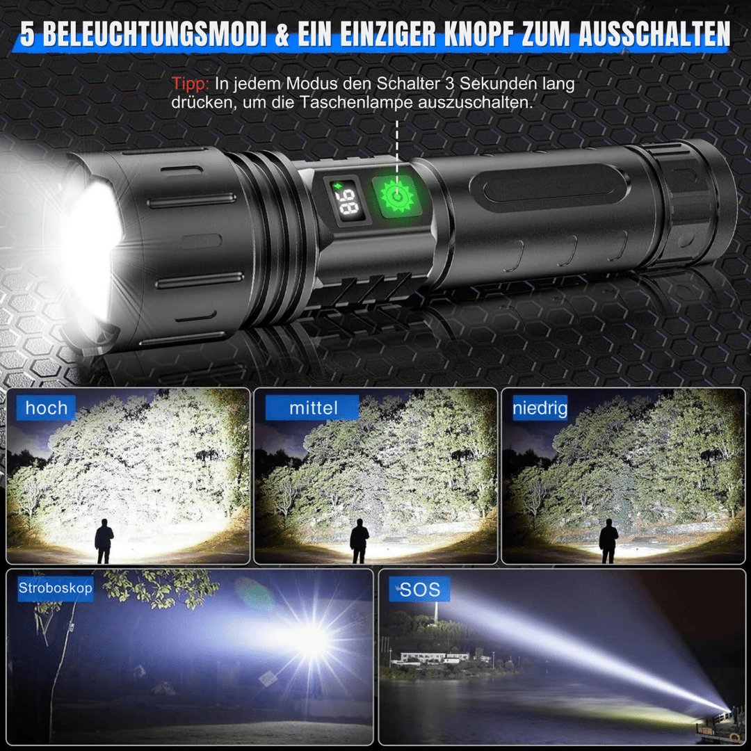 Kraftfull Lommelykt 100 000 Lumen för Utomhus Äventyr