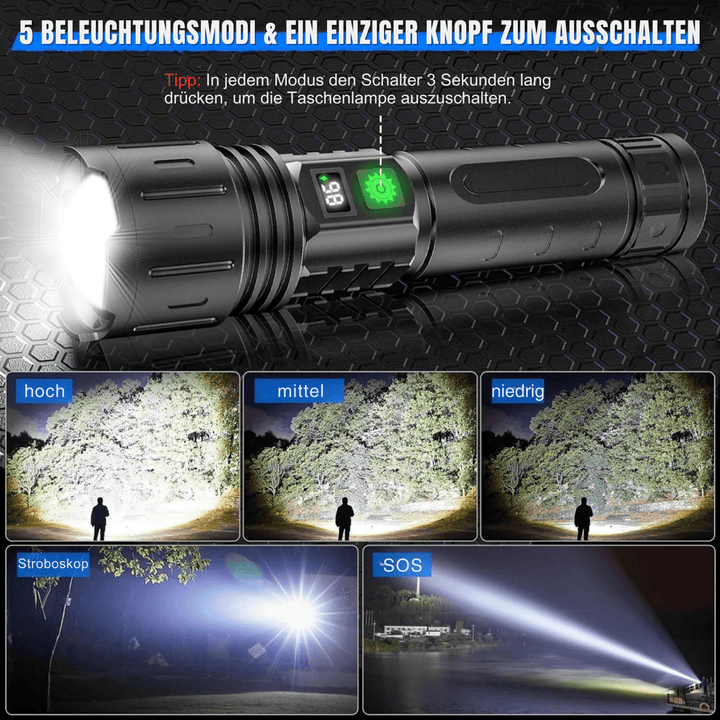 Kraftfull Lommelykt 100 000 Lumen för Utomhus Äventyr