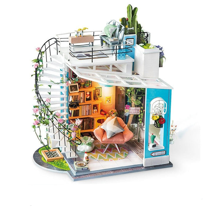 Kreativt DIY Miniatyrhussett i Trä för Hjemmedekor och Hobby
