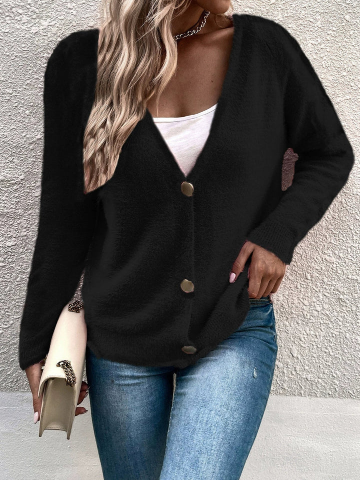 Kvinna Cardigan V-Hals Knapp Front