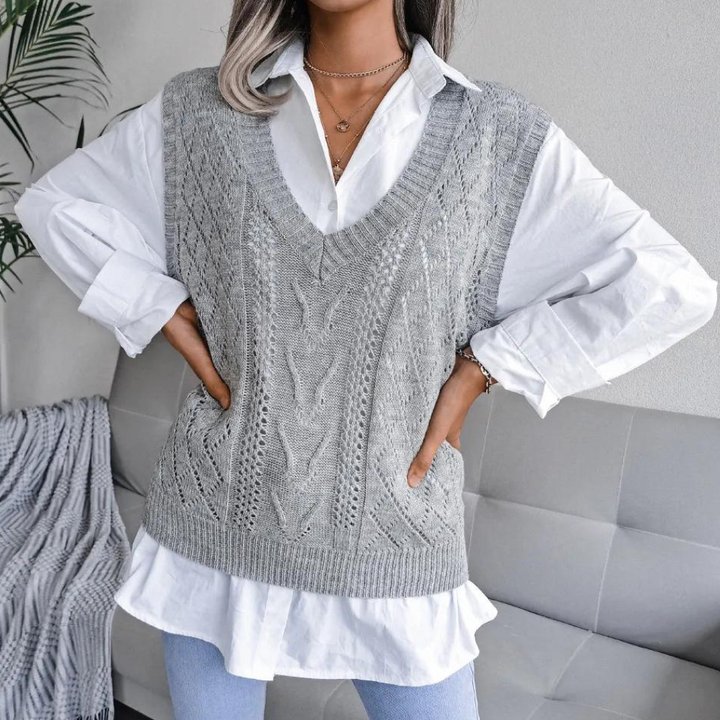 Kvinna Strikkvest med Modern Design och Mångsidig Stil