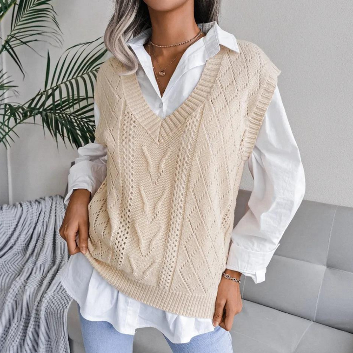 Kvinna Strikkvest med Modern Design och Mångsidig Stil