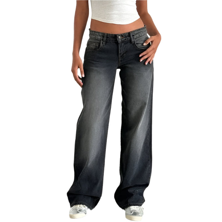 Kvinnor Baggy Boyfriend-Jeans med Låg Midja