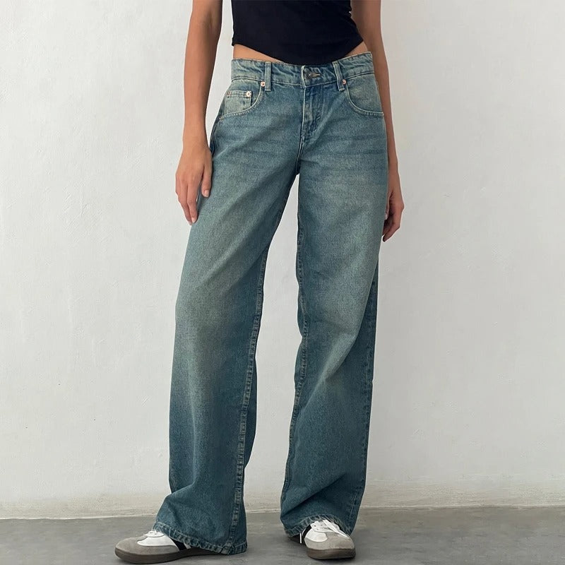 Kvinnor Baggy Boyfriend-Jeans med Låg Midja