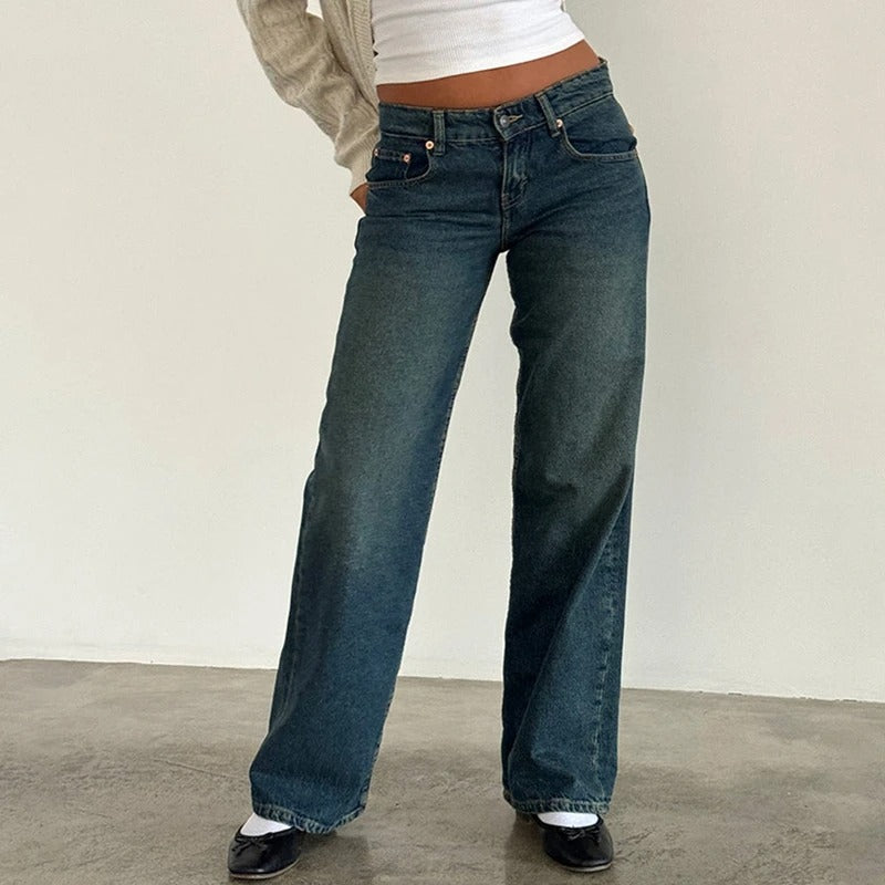 Kvinnor Baggy Boyfriend-Jeans med Låg Midja