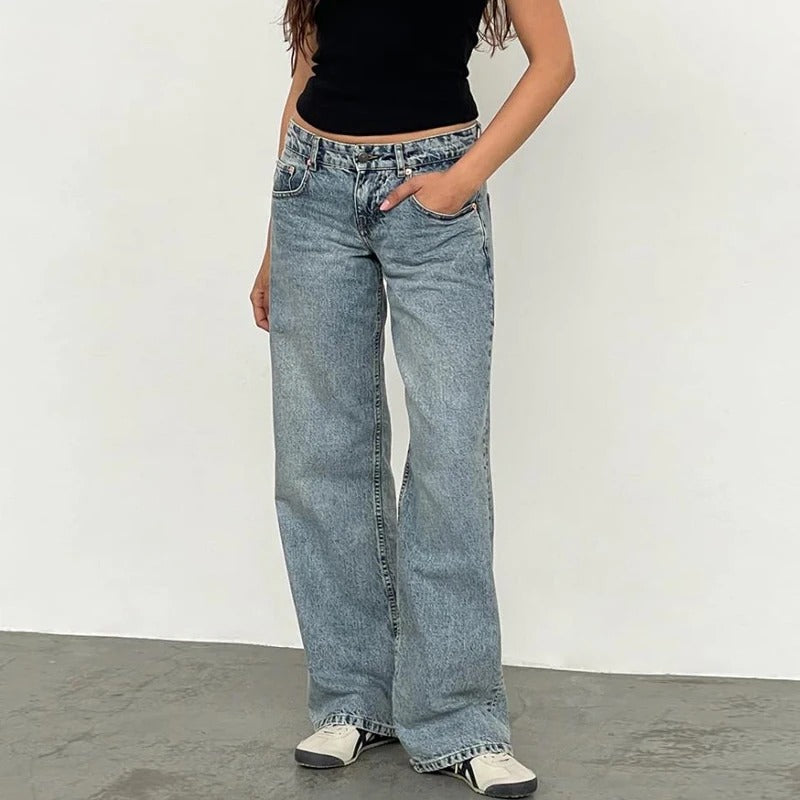 Kvinnor Baggy Boyfriend-Jeans med Låg Midja
