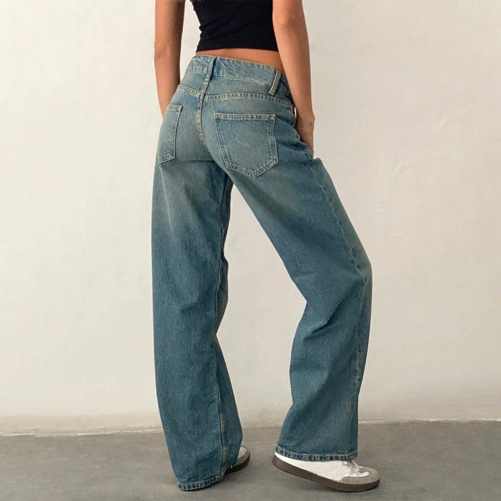 Kvinnor Baggy Boyfriend-Jeans med Låg Midja