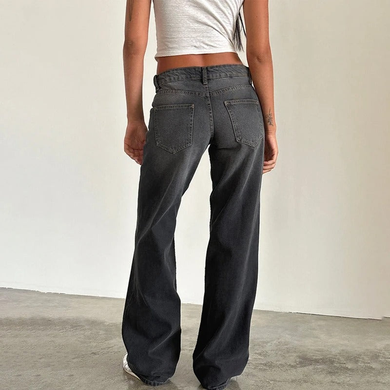 Kvinnor Baggy Boyfriend-Jeans med Låg Midja