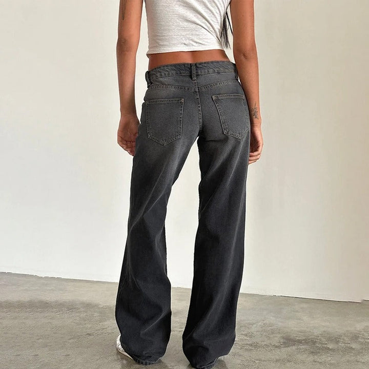 Kvinnor Baggy Boyfriend-Jeans med Låg Midja