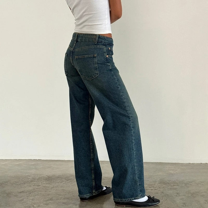 Kvinnor Baggy Boyfriend-Jeans med Låg Midja