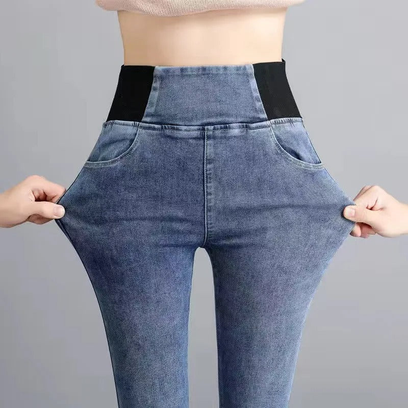 Kvinnor Denimbukser Hög Midja Slim Fit Jeans