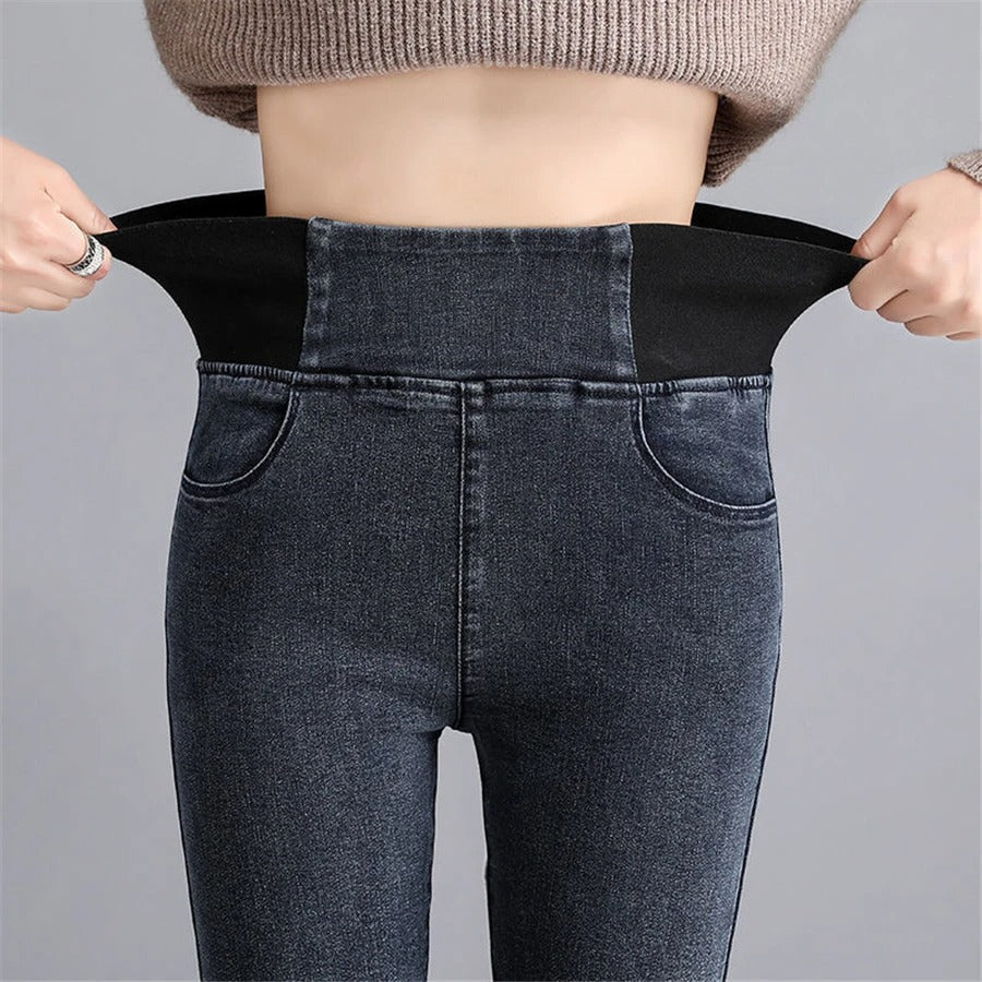 Kvinnor Denimbukser Hög Midja Slim Fit Jeans