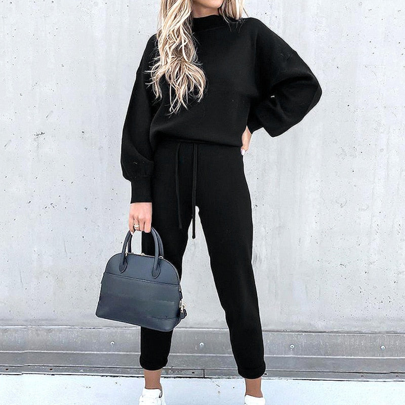 Kvinnornas Bekväma Loungewear Set med Ballongermer