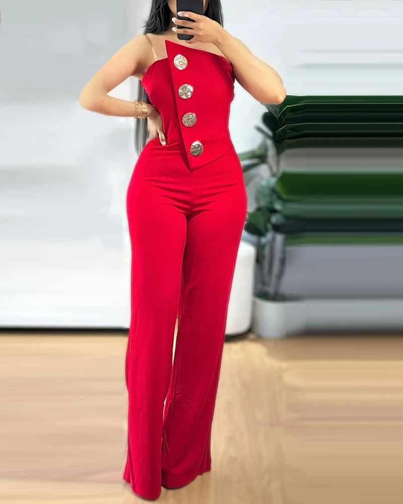 Dam Asymmetrisk Bandeau-Jumpsuit