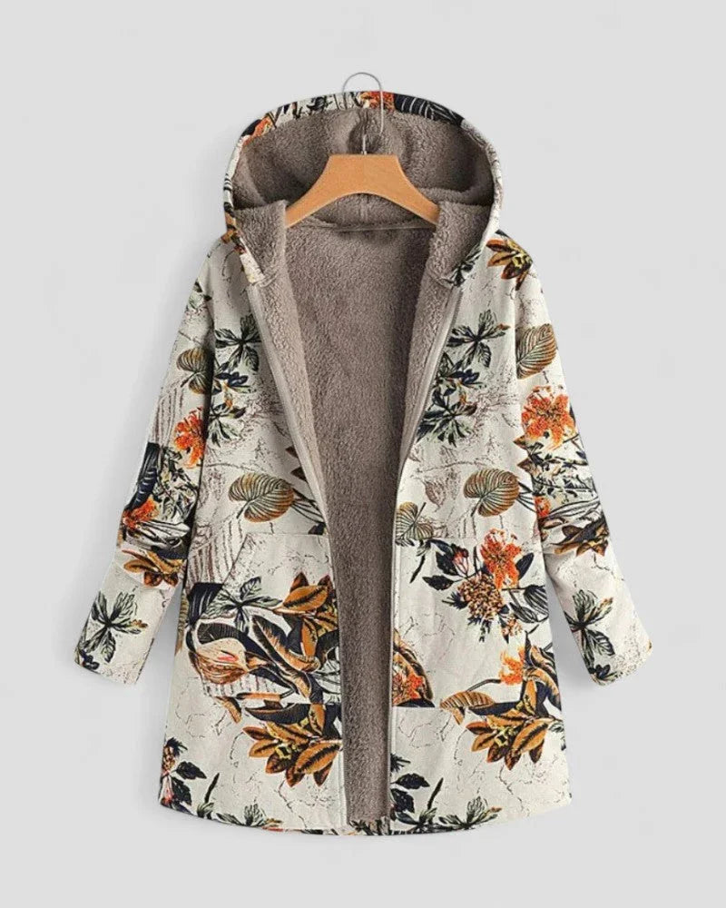 Dam Fleecejakke med Huva och Blomsterdesign