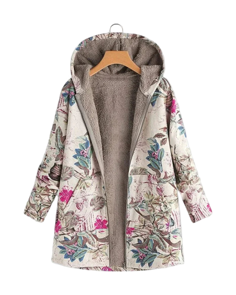 Dam Fleecejakke med Huva och Blomsterdesign
