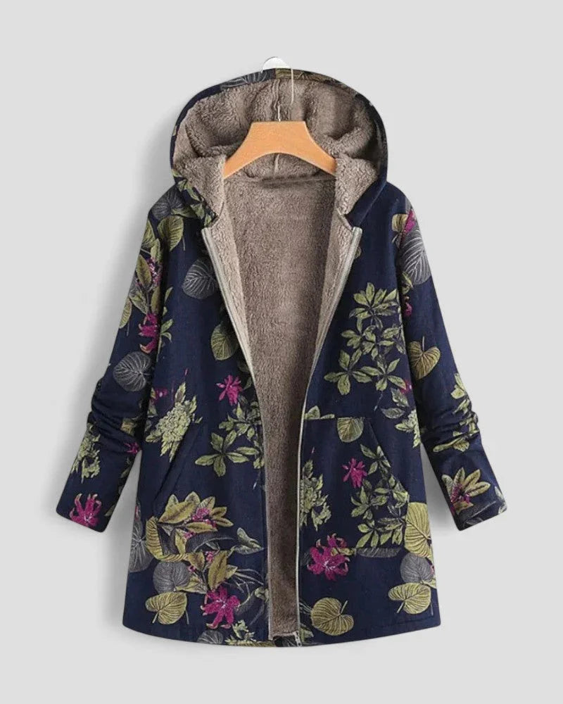 Dam Fleecejakke med Huva och Blomsterdesign