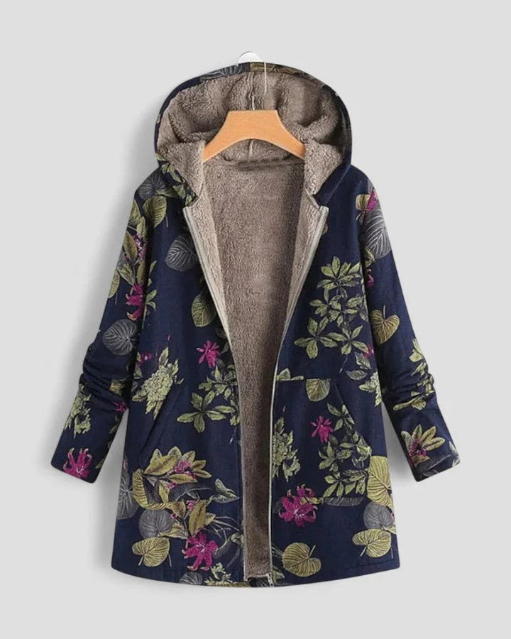 Dam Fleecejakke med Huva och Blomsterdesign