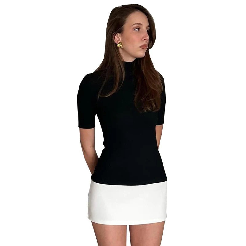 Dam Patchwork Turtleneck Bodycon-klänning