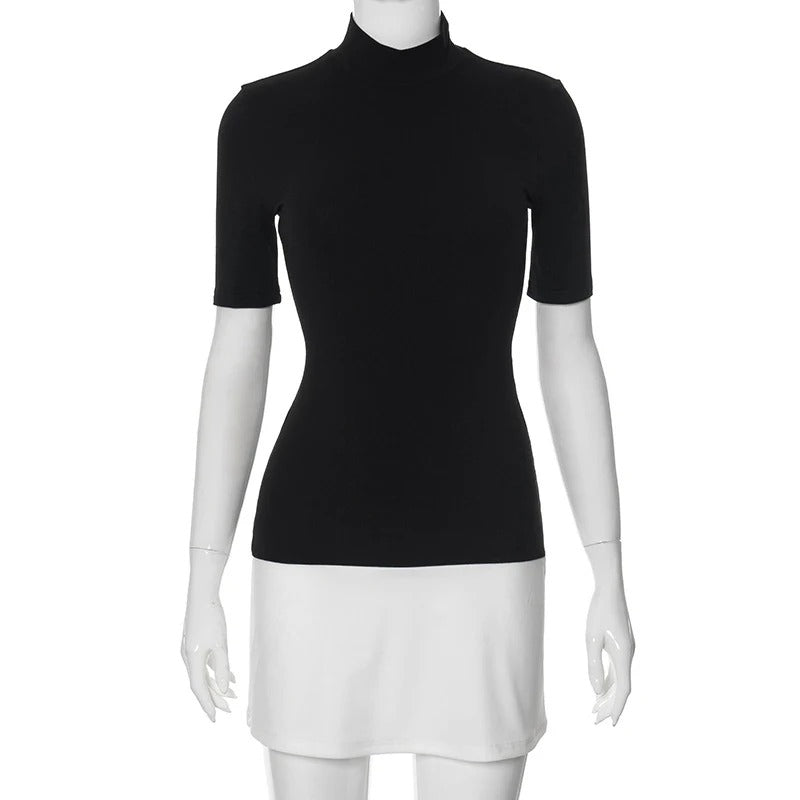 Dam Patchwork Turtleneck Bodycon-klänning