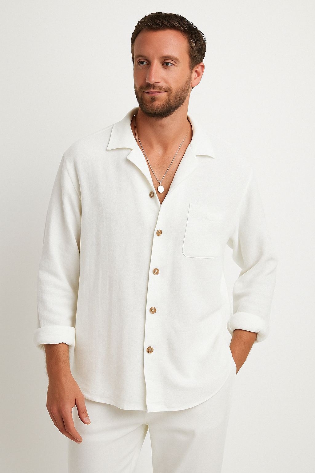 Herr Långärmad Button-Up Skjorta för Avslappnad Stil