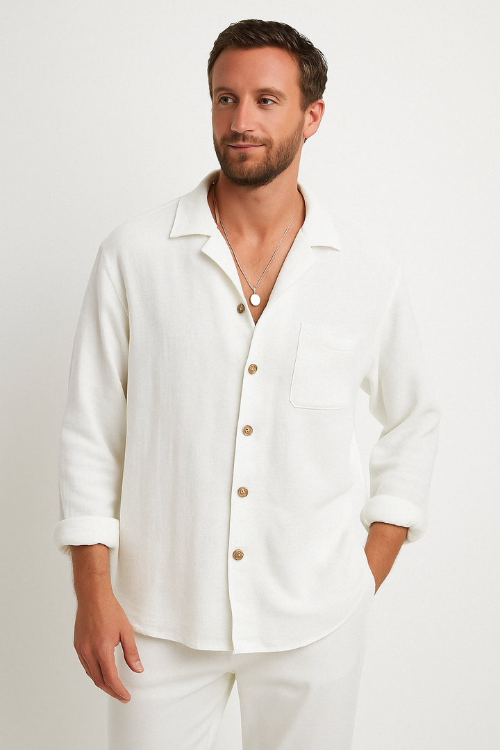 Herr Långärmad Button-Up Skjorta för Avslappnad Stil