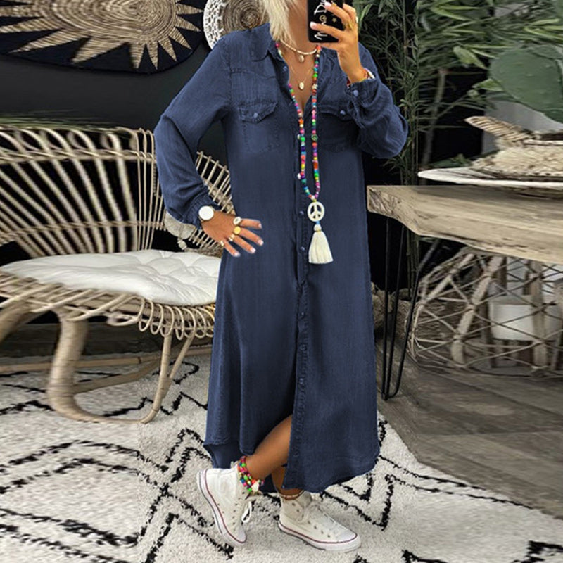 Snygg Denimklänning för Kvinnor - Långärmad och Bekväm