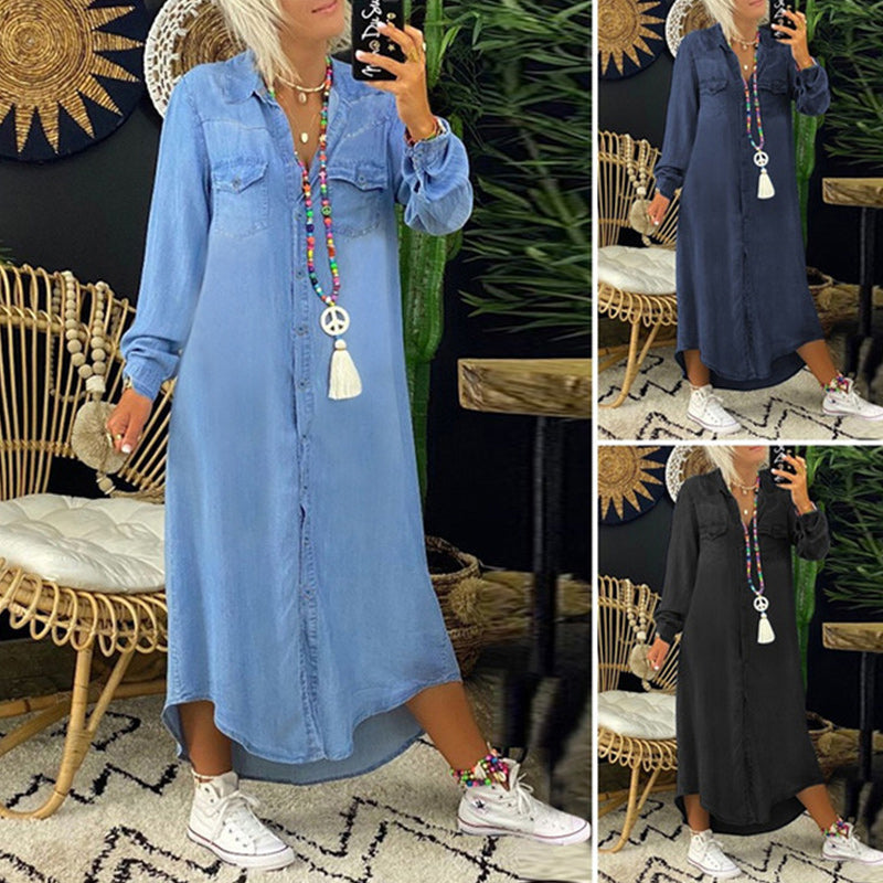 Snygg Denimklänning för Kvinnor - Långärmad och Bekväm