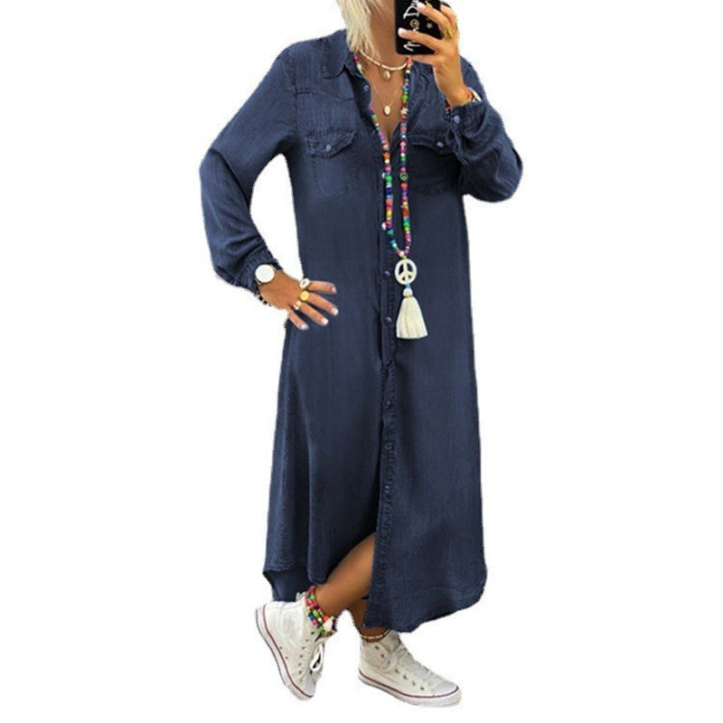 Snygg Denimklänning för Kvinnor - Långärmad och Bekväm