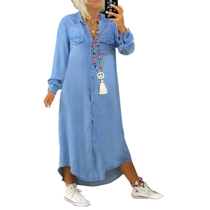 Snygg Denimklänning för Kvinnor - Långärmad och Bekväm