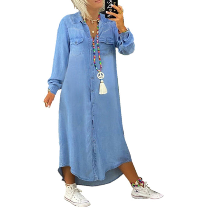 Snygg Denimklänning för Kvinnor - Långärmad och Bekväm
