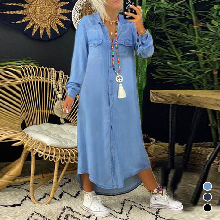 Snygg Denimklänning för Kvinnor - Långärmad och Bekväm