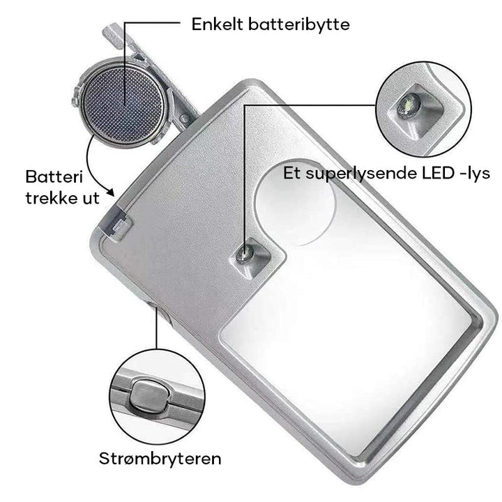 LED Forstörrelsesglass med Kortform för Enkel Lesing