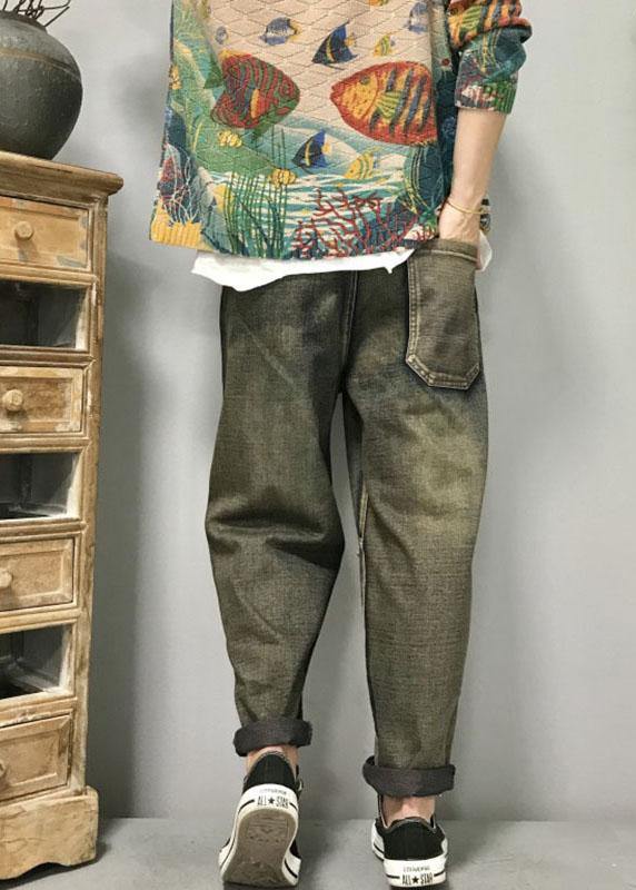 Dam Lekne Harem Jeans med Unikt Kattbroderi