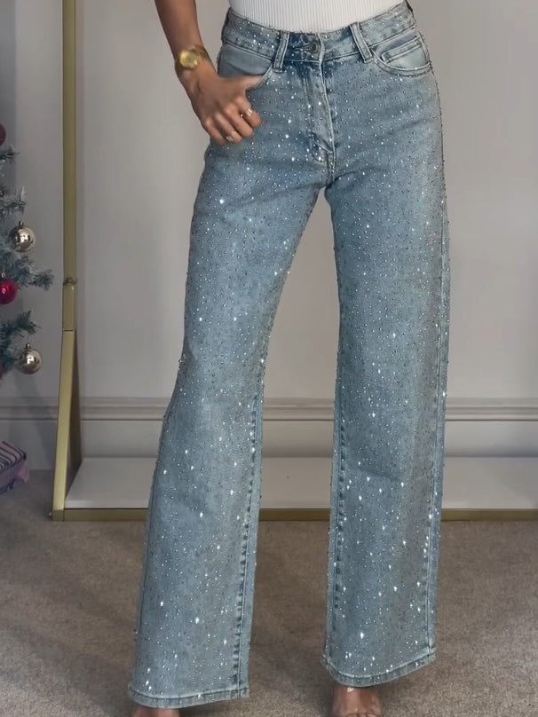 Damejeans med Hög Midja och Glittrande Detaljer