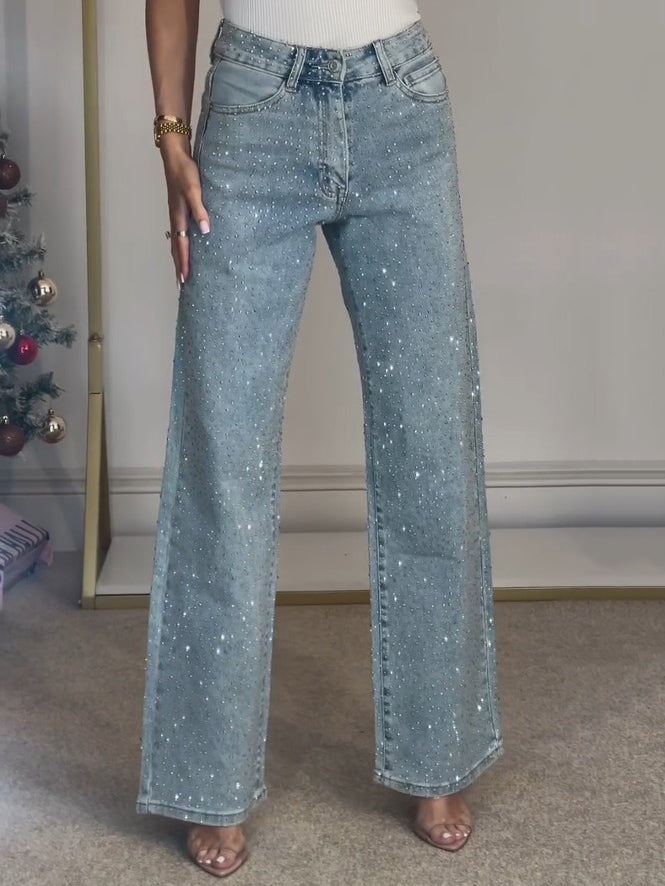 Damejeans med Hög Midja och Glittrande Detaljer
