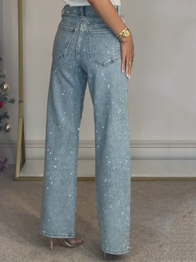 Damejeans med Hög Midja och Glittrande Detaljer