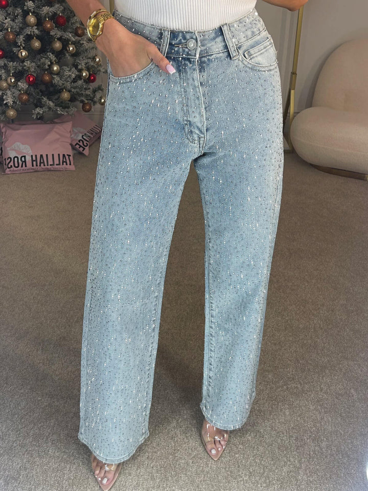 Damejeans med Hög Midja och Glittrande Detaljer