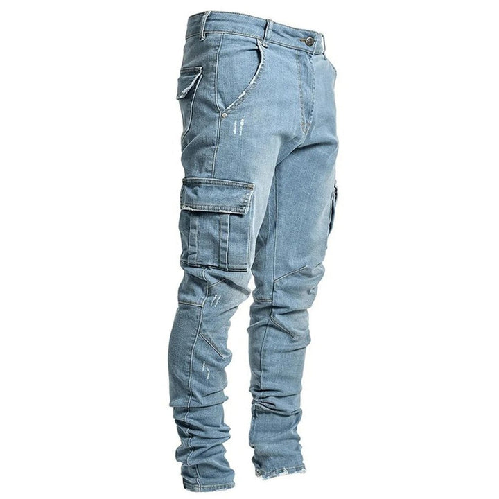 Herr Elastiska Cargo Jeans med Flera Fickor
