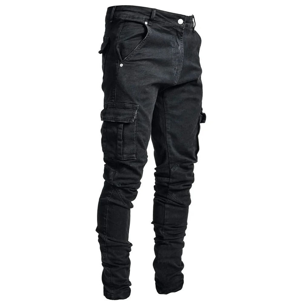 Herr Elastiska Cargo Jeans med Flera Fickor