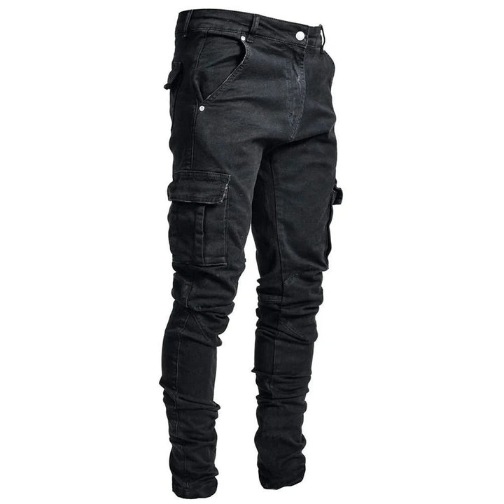 Herr Elastiska Cargo Jeans med Flera Fickor