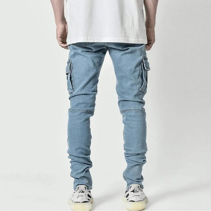 Herr Elastiska Cargo Jeans med Flera Fickor