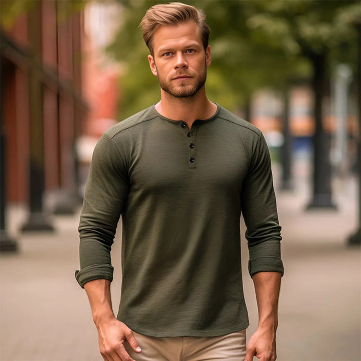 Herr Långärmad Henley T-skjorta – Tidlös Komfort och Stil