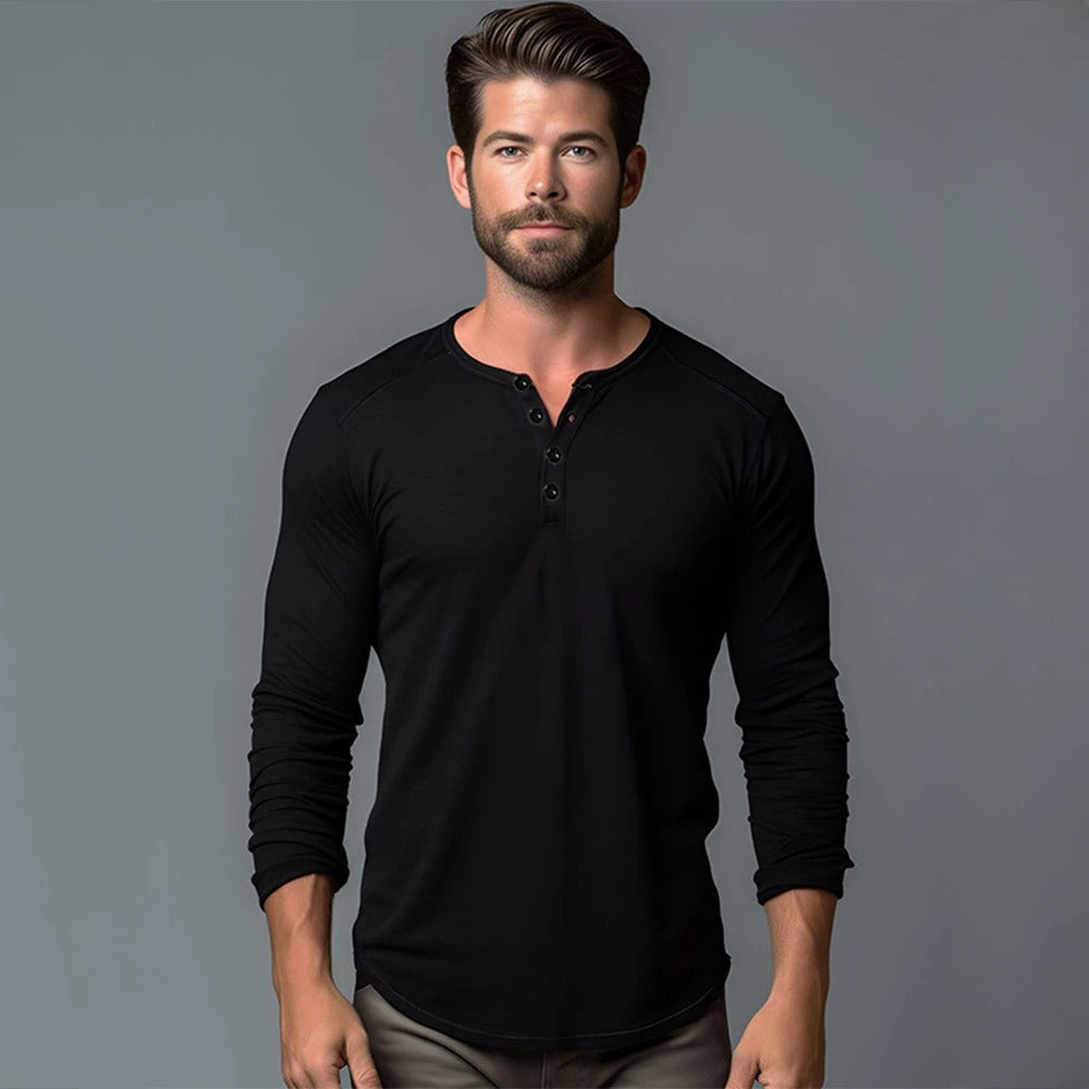 Herr Långärmad Henley T-skjorta – Tidlös Komfort och Stil