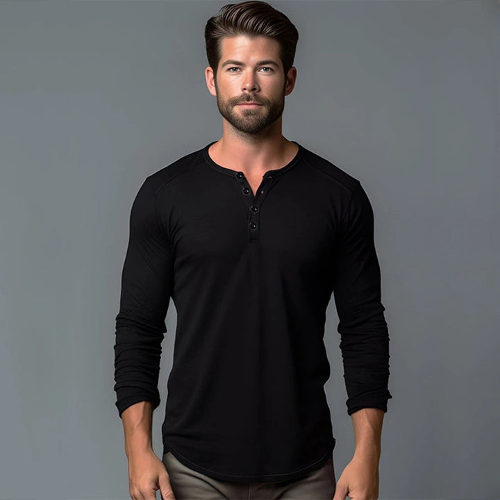 Herr Långärmad Henley T-skjorta – Tidlös Komfort och Stil
