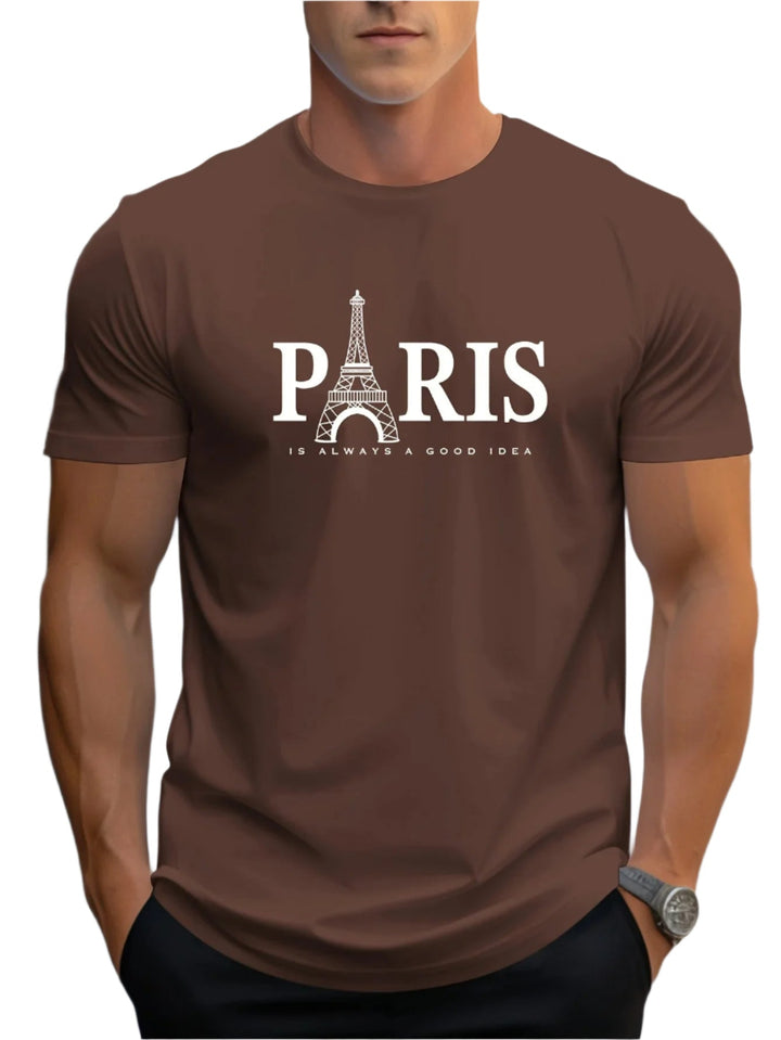 Herr Oversized T-skjorta med Paris-print - Trendig Streetwear