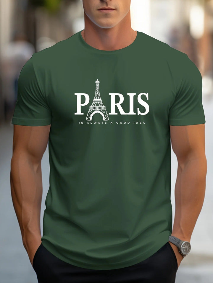 Herr Oversized T-skjorta med Paris-print - Trendig Streetwear