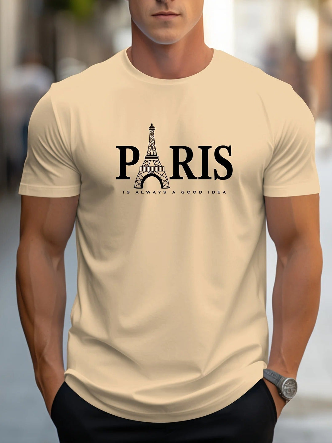 Herr Oversized T-skjorta med Paris-print - Trendig Streetwear