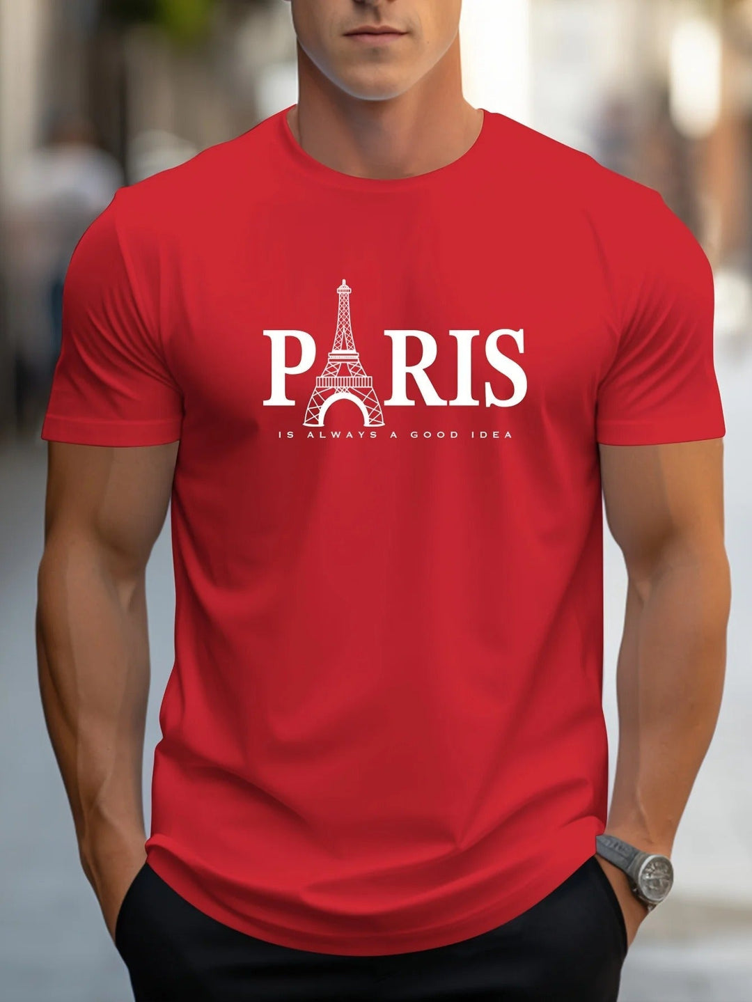 Herr Oversized T-skjorta med Paris-print - Trendig Streetwear